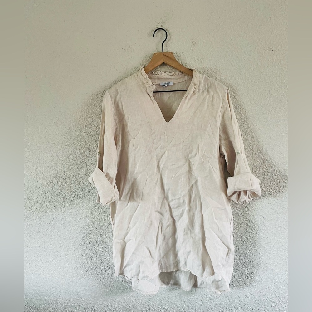 Light Beige Tunic Top with V-Neck